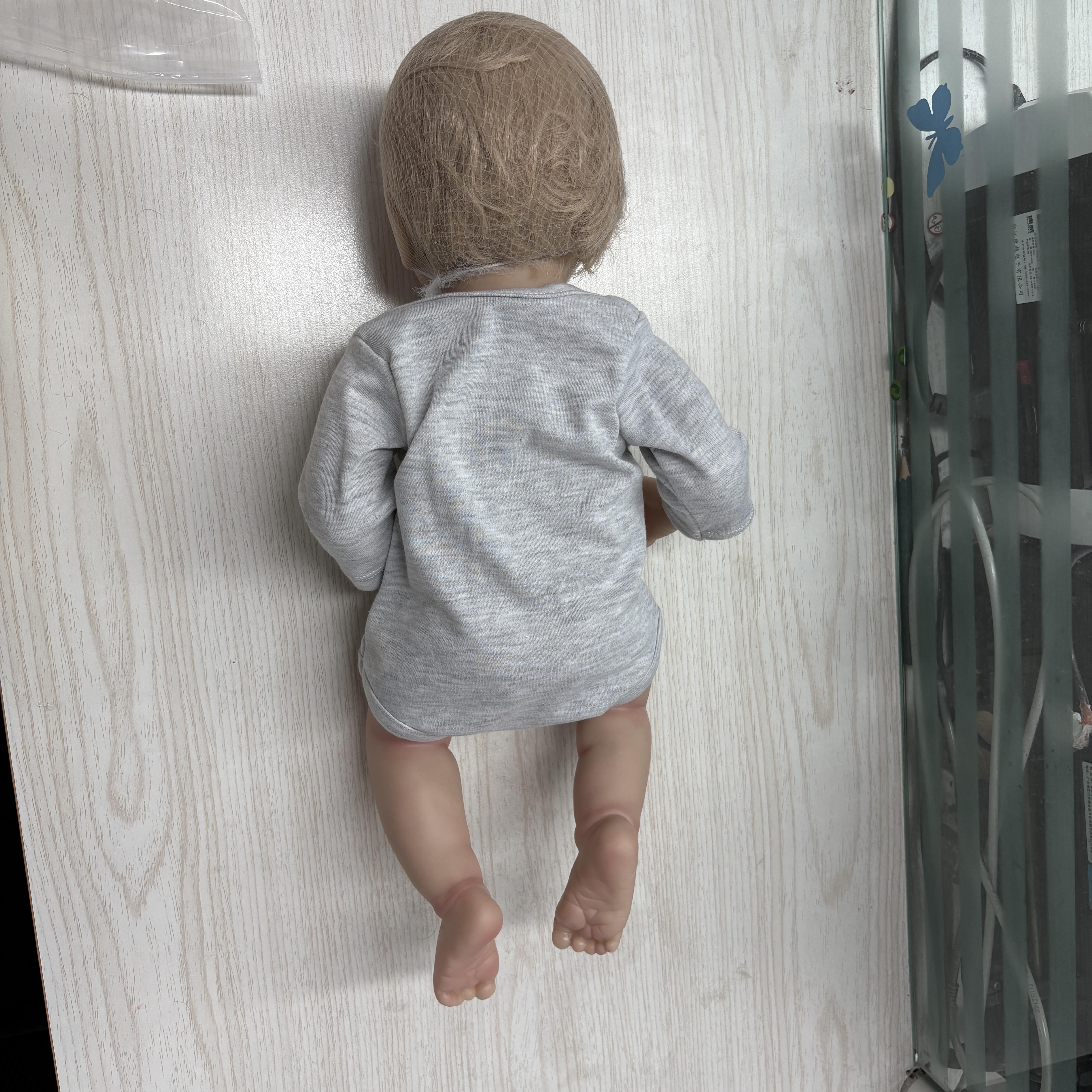 18 Inch Lifelike Reborn Baby Doll with Hand-Rooted Blonde Hair Realistic Newborn in Gray Onesie Magnetic Pacifier & Bottle Great Gift for Kids Collectors