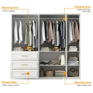 FUFU&GAGA 79.3"W Large Modular Wardrobe Storage Cloest Armoire Cabinet Glass Door Furniture Drawer