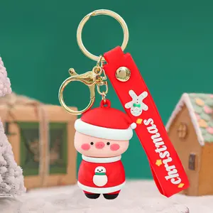 Christmas Santa Claus Keychain Wristlet Keyring Adorable Cartoon Bag Charm Mini Decorative Key Ring for Festive Gifts