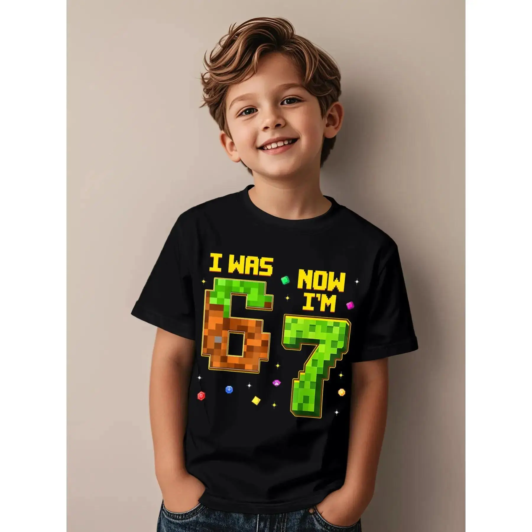 7 Year Old Birthday Funny I was 6 Now I'm 7 Six Seven Meme Novelty Awesome Graphic Kid T-Shirt Cute Kid T Shirts Trendy Cool Tops Tees for Kid teen girl clothes set