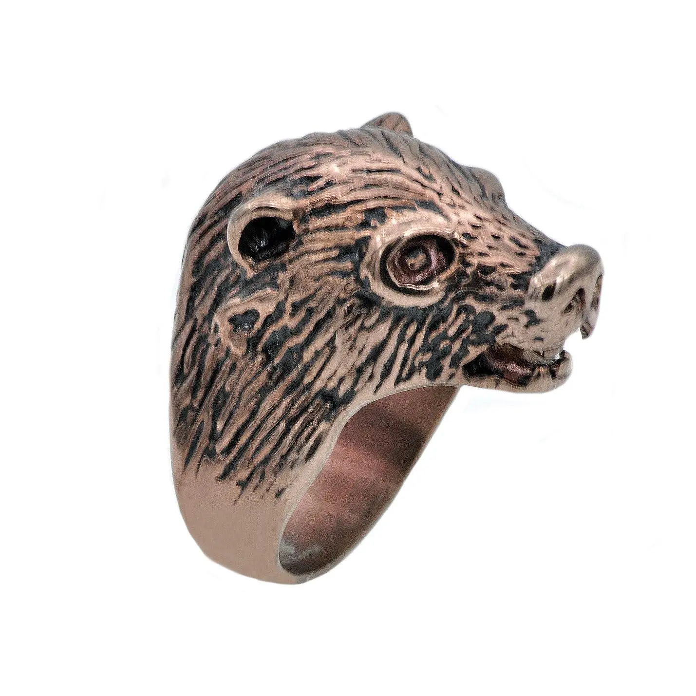 Mens Chocolate Stainless Steel Bear Ring