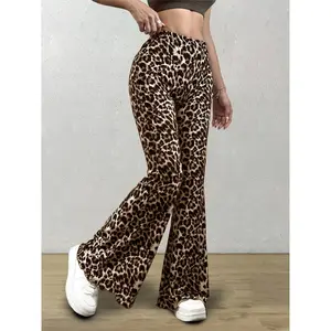 Women's leopard print flared pants, casual and comfortable flared pants suitable for daily wear, all season women's underwear, Bohemian fashion pantsRAIMENTRY