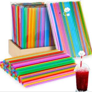 100pcs Colorful Reusable Plastic Drinking Straws with Straw Cap, 0.24 Inch Diameter, DIY Craft Straw for Cocktails & Drinks, Party Supplies