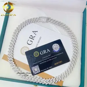 Hip Hop Selling Miami 10mm 12mm Vvs Moissanite Diamond Iced Out Necklace Sliver Cuban Link Chain