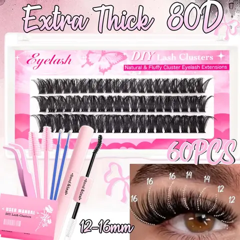 False Eyelashes Kit, 1 Set Mixed Length Individual False Eyelashes with Bond and Seal & Tweezers, Professional Eye Makeup Accessories for Women, Cosmetic Eyelash Cluster Kit, False Eyelashes Extensions, Bottom Lash Clusters