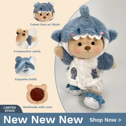 GETAHUG Super Soft Fluffy Moveable Stuffed Animal - 12" Standing Height, Unique Handcrafted Manual Jointed Polyester Plush, 5 Interactive Joints, Exquisite Outfit, Hand Washable Easy Care, Decorative Gift for 6-8+ Stuffed Toy Collectors