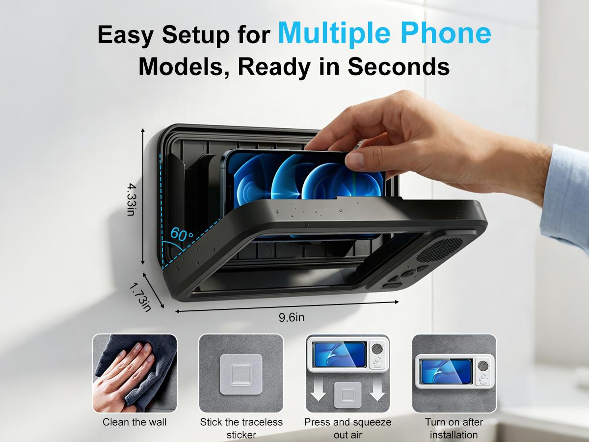 Waterproof box speaker, bathroom waterproof360 rotating touch screen, Bluetooth speaker,watch movies, listen to music, phone holderBluetooth speaker audio shower TV holder,swimming pool, kitchen, bathroom, sink