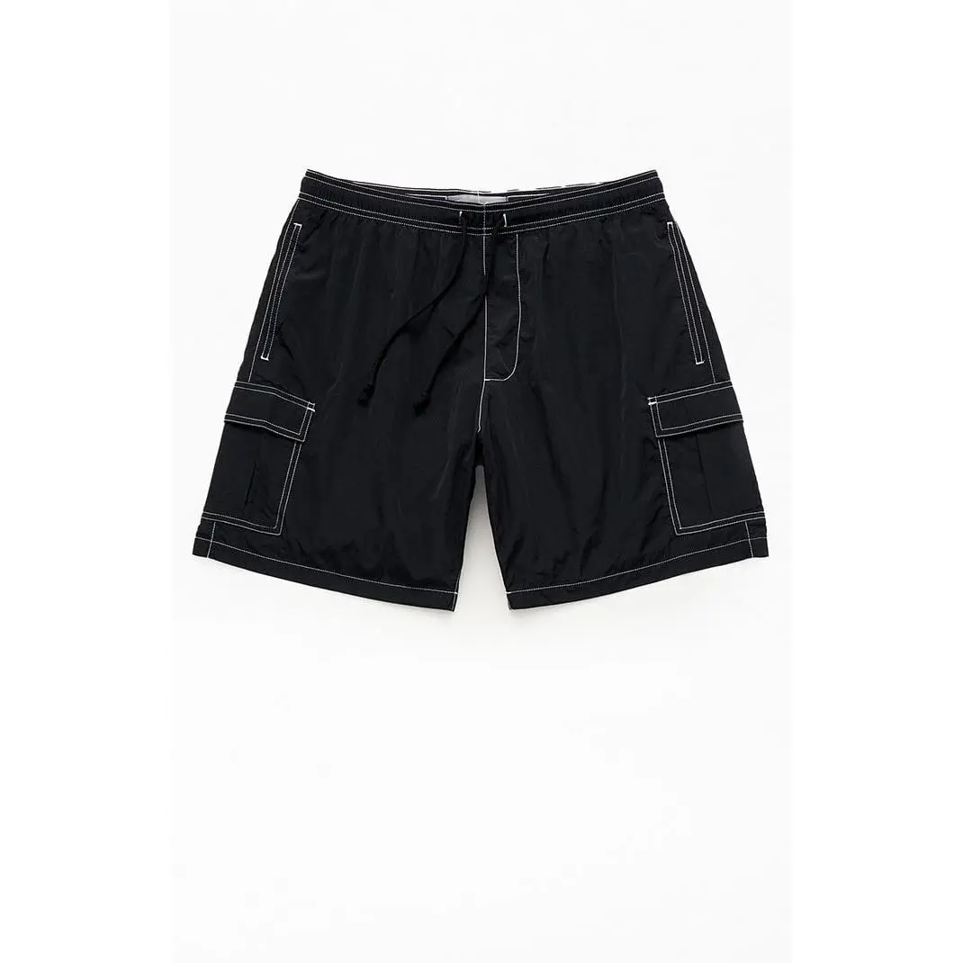 Pacsun Men's Black Baggy Cargo Crinkle 8" Swim Trunks