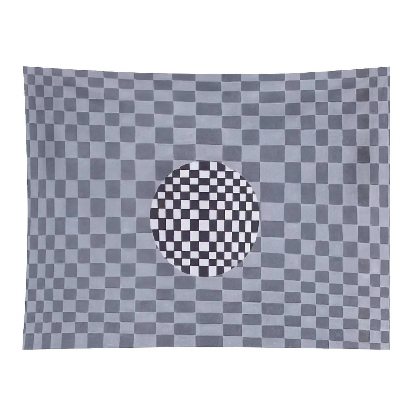 Grey And Black Checkered Geometric Pattern Wall Tapestry Retro Optical Illusion Circle Check Design For Modern Room Decor