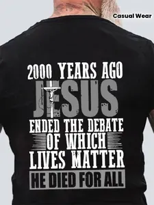 Plus Size Men'S Casual T-shirt - Religious Theme, Jesus Cross Pattern -100% Oversize, Breathable, Comfortable All Seasons, Trendy Fashionable, Machine Washable For Daily And Casual Wear, Gift, Big & Tall