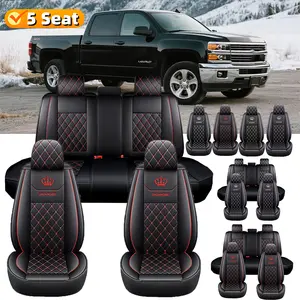 For Dodge Ram 5-Seat Full Set Car Seat Covers Waterproof Wear-Resistant PU Leather Stain-Resistant Durable Crown Embroidery Full Coverage for All Seasons