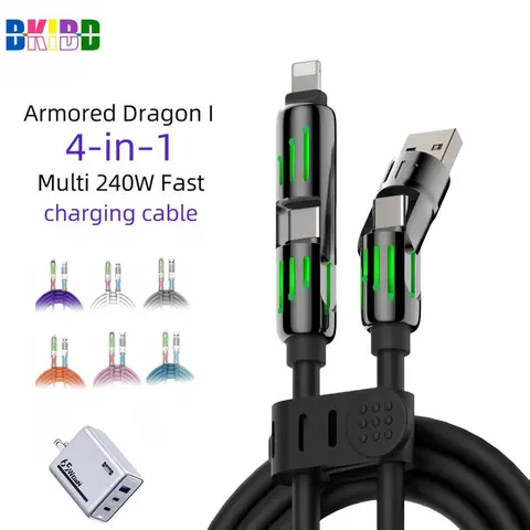 240W 2-in-2 Data Cable with 7-Color Breathing Light – Multi-Functional for Mobile Phones & Car Use, Type-C Charger Cable, USB Powered Cable, Phone Cords