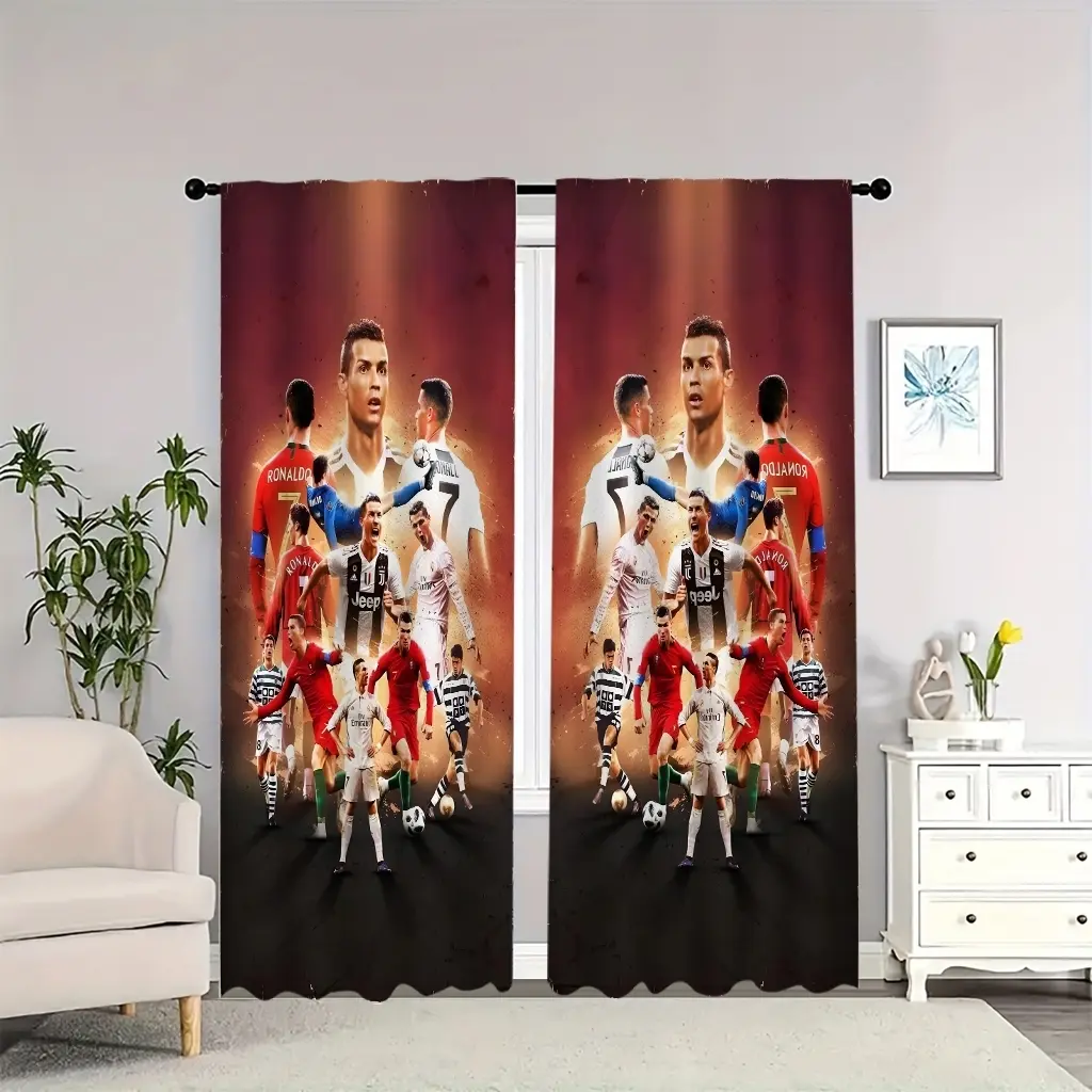 Cristiano Ronaldo football star poster decorative painting, double-sided blackout Ready Made Curtains, Blackout Window Cover, Home Decoration Window Curtain, suitable for living room, bedroom, and apartment decoration, perfect for the new year.