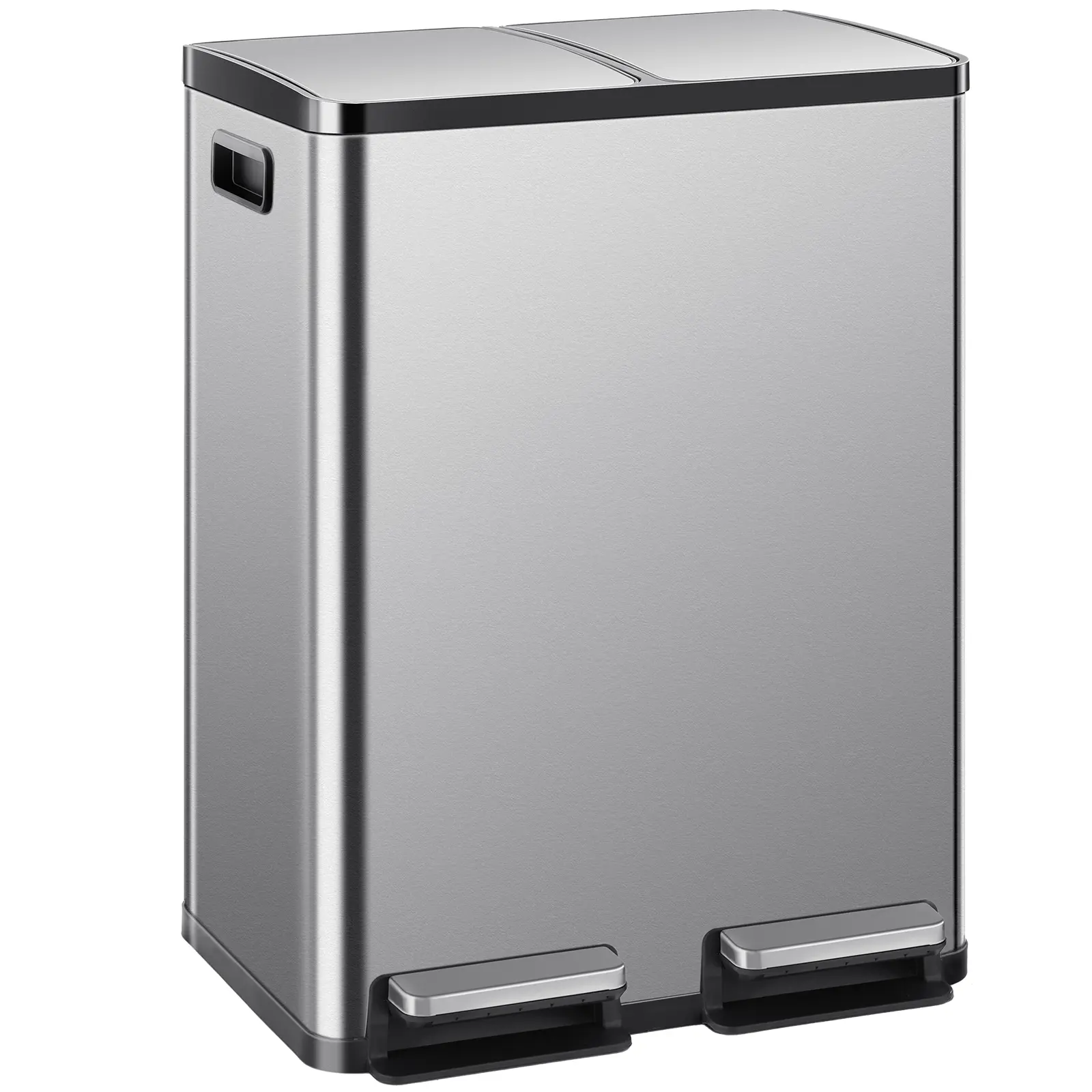 Kitchen Trash Can with Lid, 2 x 8 Gallon, Soft-Close Foot Pedal and Removable Inner Bucket, 60 Liter Stainless Steel Waste Bin for Bedroom Home Office