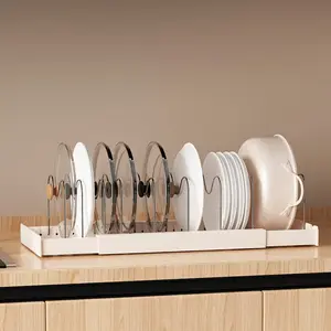 Expandable Pot and Pan Organizer Rack for Cabinet, 7 Adjustable Stainless Steel Dividers with Anti-Slip Base, Heavy Duty Rust Resistant Kitchen Storage for Cookware, Bakeware, Pot Lids & Frying Pans, Countertop Organizer for Family Kitchen (Black) Gift