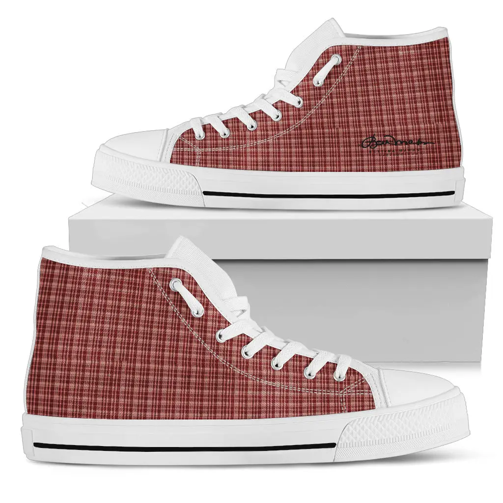 Maroon Beige Tight Plaid High Top Sneakers