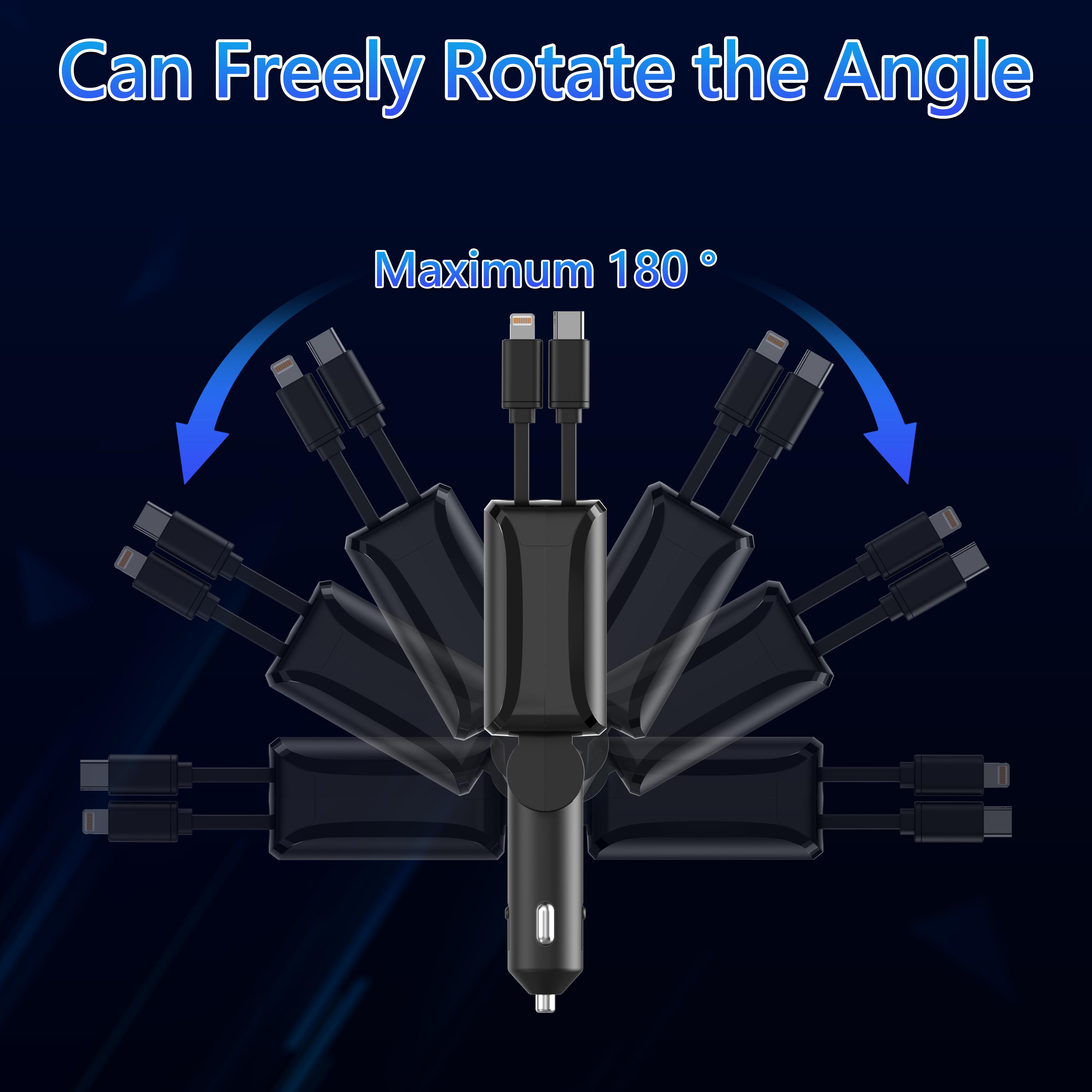 4 in 1 Retractable Car Charger, USB C Fast Charging Adapter with Lightning Cable Compatible with iPhone 16/15/14/13 Pro Max Plus, Samsung S23/S22/S10