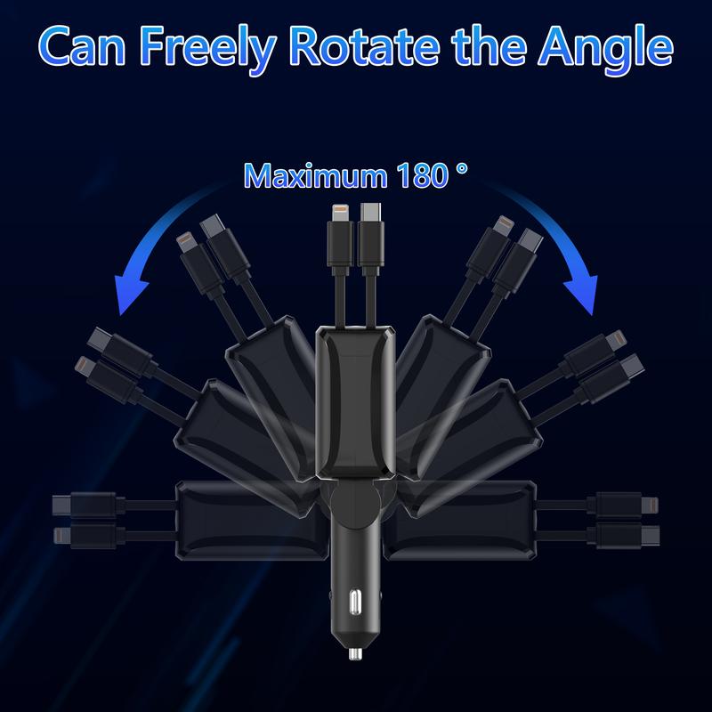 4 in 1 Retractable Car Charger, USB C Fast Charging Adapter with Lightning Cable Compatible with iPhone 16/15/14/13 Pro Max Plus, Samsung S23/S22/S10