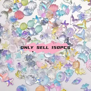 150 Piece Transparent Ocean Charm Set, Sparkling Small Sea Stars and Fairy Tail Charms, Nail Art Resin Beads, Acrylic Bead Mix, Phone Case DIY Jewelry Making, DIY Jewelry Decoration, DIY Kits, DIY With Charms, Beading Making, Beading Supplies