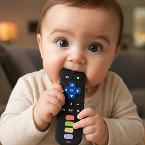 Remote Control Baby Teether, Baby Sensory Toy for Teething Relief, Soft BPA-Free Silicone Chew Toy, Montessori Toy for Babies 3+ Months, Baby Essentials for Daily Use