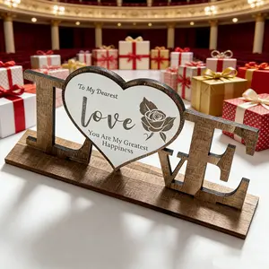 New Wooden Platform Couple Anniversary Gift With Romantic Carving Exquisite Wooden Crafts Valentine's Day Gift Home Decoration
