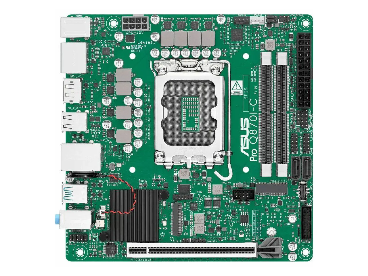 Asus Pro Q870I-C-CSM Desktop Motherboard - Intel Q870 Chipset - Socket LGA-1851 - Mini ITX - Core Ultra Processor - 2x Memory Slots - Gigabit Ethernet - HDMI - DisplayPort - 2x SATA - Pro Q870I-C-CSM