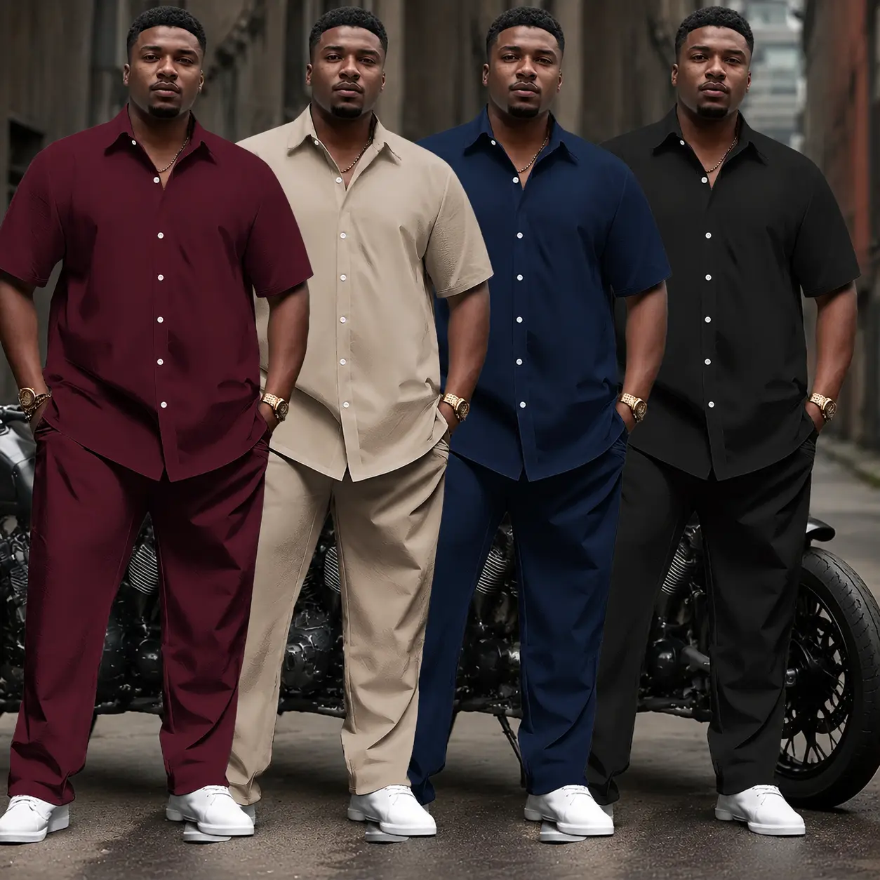 Men's 2-Piece Casual Polyester Sportswear Set - Contrasting Short Sleeve Shirt & Pocket Drawstring Pants, Straight Leg Versatile Clothes, for Daily Life & Dating, Plus Size