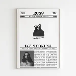 Russ Retro Newspaper Print / Losin Control Poster No Frame / Lyrics Print / There's Really A Wolf Poster / Music Gift / Fans Gift