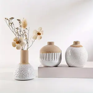 Bohemian Minimalist Ceramic Vases Set of 4, Bedroom Living Room Office Fireplace Centerpiece, Rustic Vintage Home Decor Gift