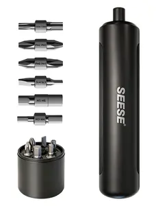 【FathersDayGift】SEESE 6-in-1 Electric Screwdriver with 250 RPM Motor, 3 Torque Settings, 1.2 to 5 N·m, 6-Piece Set Bits , LED Light , 1500 mAh Rechargeable Cordless Screwdriver Set for Furniture, Household Multipurpose Tool Repair