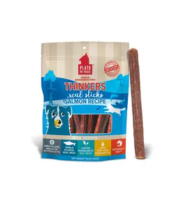Plato Pet Treats Thinkers Salmon - Meat Stick Treats for Dogs - Limited Ingredient Dog Treats with EPA and DHA to Support Skin, Coat, and Brain - Air-Dried Dog Treats
