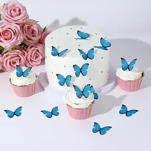 48PCS Blue Edible Butterfly Cake Toppers Wafer Paper Butterflies for Cake Decorations Blue Butterfly Cupcake Toppers for Birthday Party Wedding Food Decorations