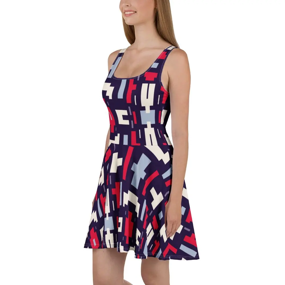 Purple Geometric Maze Skater Dress