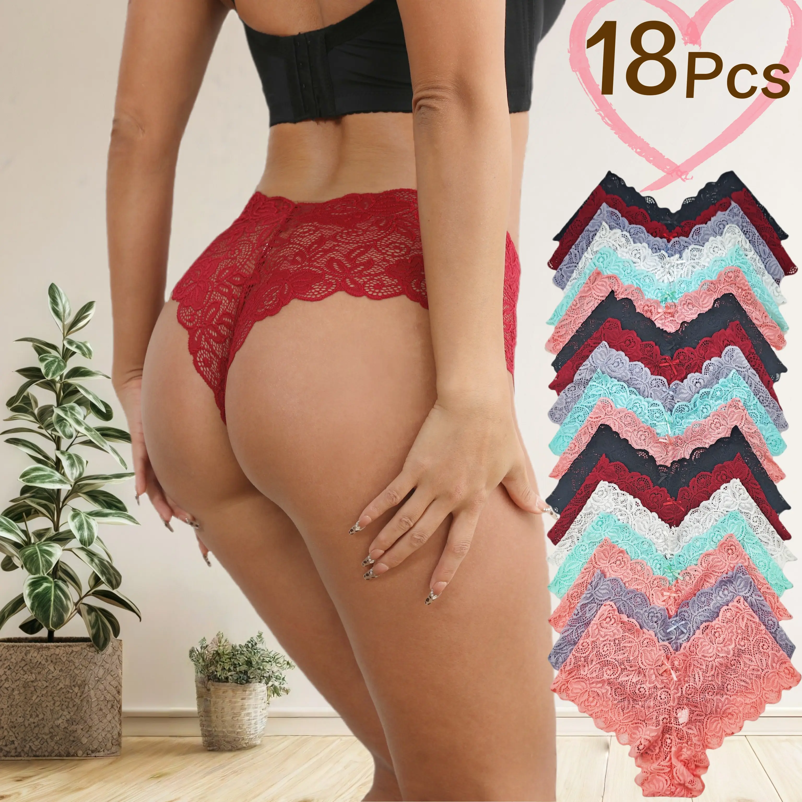 H 18Pcs Travel Low-Rise Lace Panties - Light Fine-Mesh Dries Quickly for Snorkeling/City Trips with Durable Waistband for Easy Washing in 6 Nature Colors