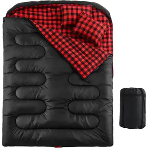Double Sleeping Bag for Adults with 2 Pillows, Big & Tall Queen Size XL Sleeping Bag for 2 Person, Waterproof & Lightweight Warm for 3 Seasons, Cold Weathe