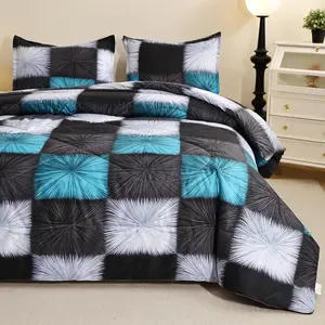 Black and White Checkered Comforter Bedding Set  (90x90 Inch), 3 count  Size Blue White Plaid Comforter Set,  Black Grid  Decor for  Seasons