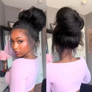 Bling Hair 360 Glueless Full Lace Front Wigs Human Hair Kinky Straight Pre Plucked Transparent 13x6 Lace Frontal Wigs for Black Women with Baby Hair 360 Hd Full Lace Human Hair Wigs 200% Density Natural Black #TikTokShopBlackFriday
