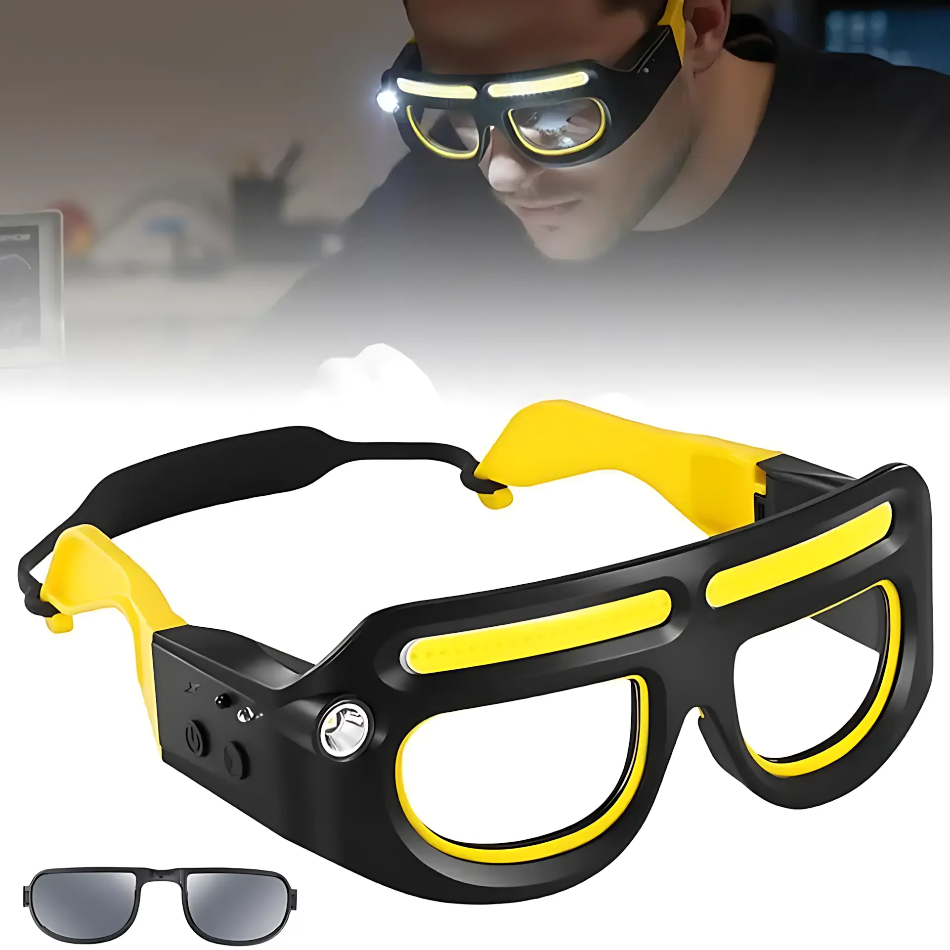 Gesture Control LED Glasses – Rechargeable USB-C Headlamp with 5 Light Modes, Motion Sensor, Ultra-Bright LED & Hands-Free Lighting. Wearable Safety Glasses for Mechanics, Repair Work, Running, Cycling, Camping, Hiking & Night Tasks