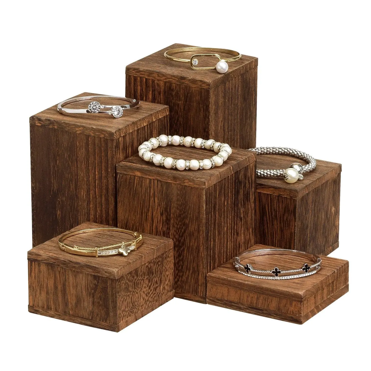 #DPW514-BR Wooden 6 Pcs Square Risers Display, Brown Color