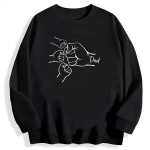 Dad of Three Fist Bump Long Sleeve Sweatshirt – 100% Cotton, Black Sleeves, Perfect Father’s Day Golf Gift for Him and Her