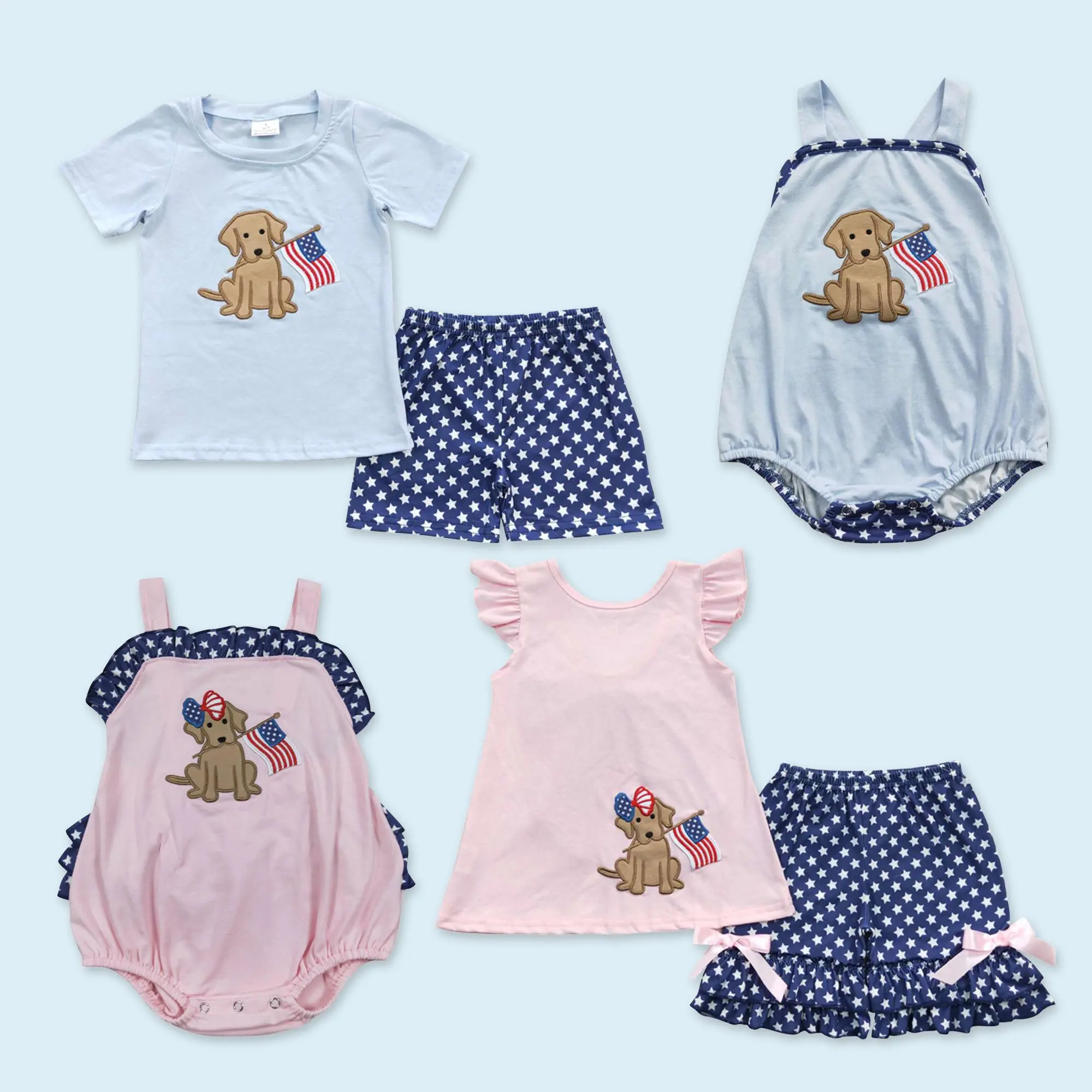 Kids boy America flag dog print July 4th outfit