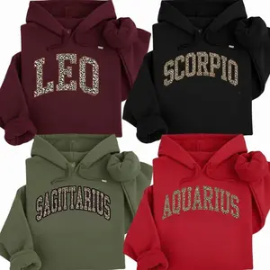 Zodiac Sign Hoodie, Leo Scorpio Sagittarius Aquarius Hoodie, Leopard Print Astrology Shirt for Men & Women, Unisex Horoscope Top