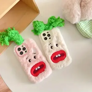 Plush Embroidered Ugly Cute Buck-Toothed Monster Green Hair Phone Case, Compatible with Apple 17 Pro Max/17 Pro/17 Air/17/16 Pro Max/16 Pro/16 Plus/16/15 Pro Max/15 Pro/15/15 Plus/14 Pro Max/14 Pro/14 Plus/14/13 Pro Max/13 Pro/13/12 Pro Max/12