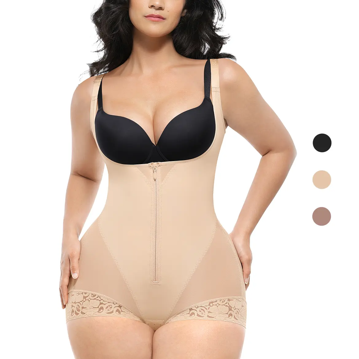 SHAPELLX Shapewear for Women Fajas Colombianas Tummy Control Body Shaper Open Bust Bodysuit with Hook Zipper Closure