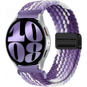 *WBA-PP  20mm Magnetic Band Compatible With Samsung Galaxy Watch 4 5 6 7 40mm 44mm/Watch 4 6 Classic 42mm 46mm 43mm 47mm/Watch 5 Pro 45mm/Watch 3 41mm/Active 2 Stretchy Braided Strap for Women Men