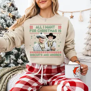 Lonesome Dove Sweatshirt, All I want for Christmas is Biscuits Funny Movie Quote Sweatshirt, Ugly Christmas Sweater, Funny Western Movie Shirt, Vintage Cowboy Tee, Christmas Gift