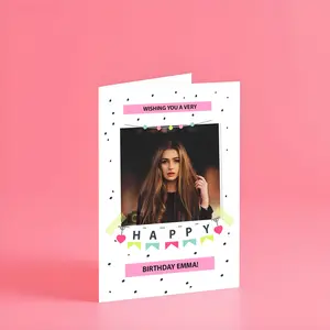 Personalized Birthday Photo Card – Custom Name & Picture Greeting Card, Modern Minimalist Happy Birthday Card for Her/Him, Cute Keepsake Gift
