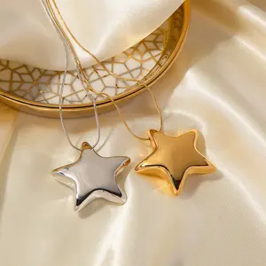 Oufer Stainless Steel Bubble Star Hand Polished Pendant Necklace - Lightweight & Water Safe Unisex Jewelry for Daily Wear