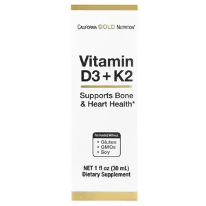 California Gold Nutrition Vitamin D3 + K2 as MK4, 25 mcg (1,000 IU), 1 fl oz (30 ml)