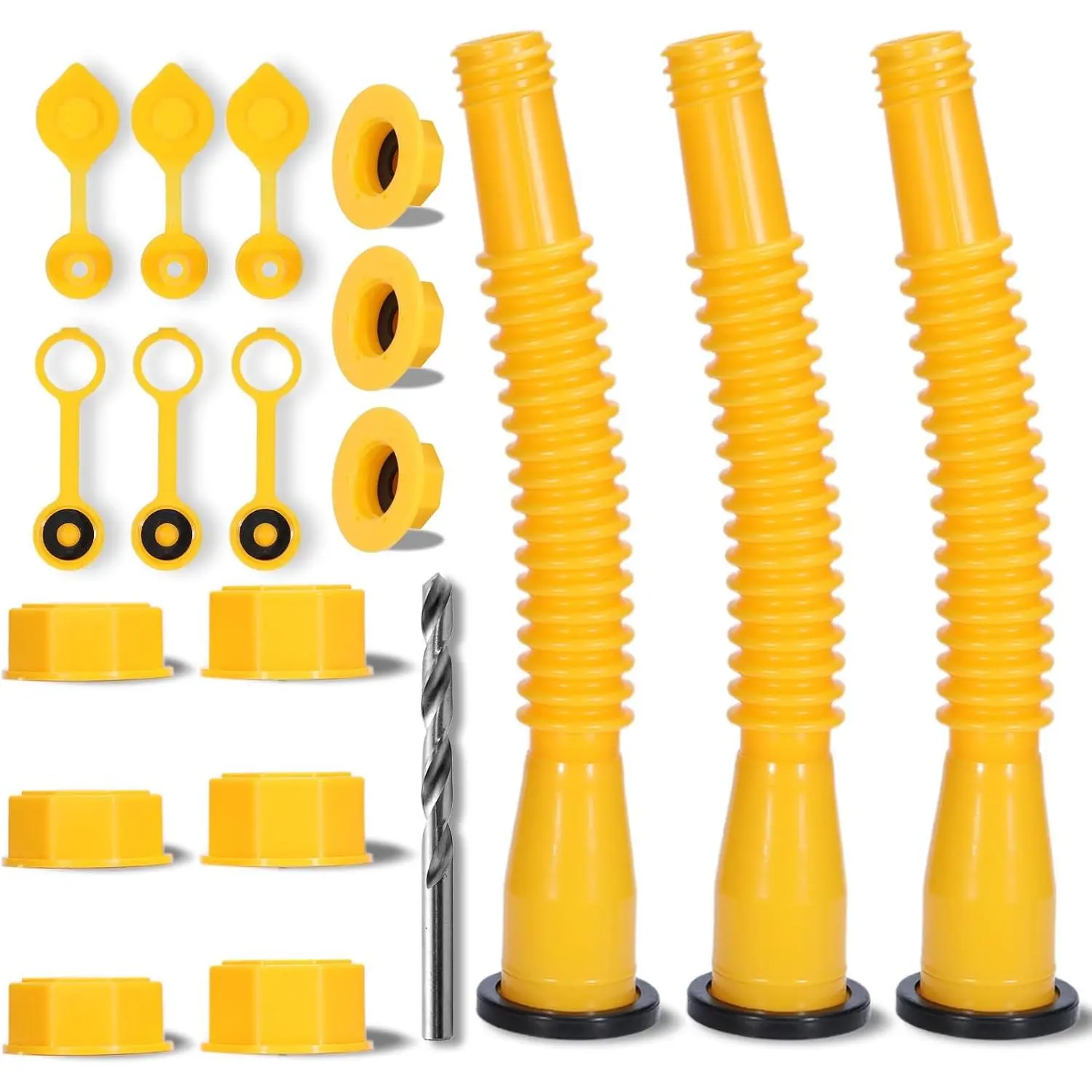 Upgraded Gas Can Spout Replacement, 3-Pack Gas Can Nozzle Leak-Proof Design, with Flexible 8.1-inch Long Spouts Easy Pour,  Can Vent Caps, Drill Bit, Fit for  1/2/5/10 Gal Plastic Gas Cans